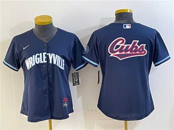 Women%27s Chicago Cubs Team Big Logo Navy City Connect Stitched Jersey